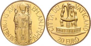 Vatican 20 Euro, Gold, 2005, baptism ... 