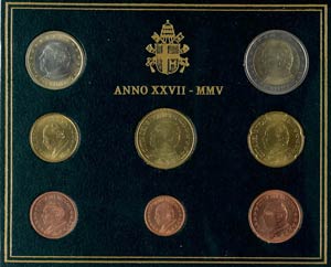 Vatican 2005, Euro KMS 1 cent till 2 Euro, ... 