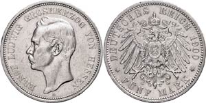 Hesse 5 Mark, 1900, Ernst Ludwig, margin ... 