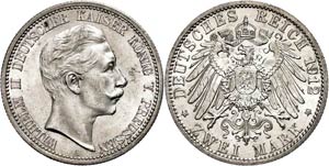 Prussia 2 Mark, 1912, Wilhelm II., f. St. ... 