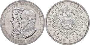 Saxony 5 Mark, 1909, Friedrich August III., ... 