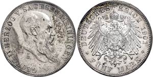 Saxony-Meiningen 5 Mark, 1901, Georg II., to ... 