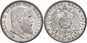 Württemberg 2 Mark, 1904, Wilhelm II., ... 