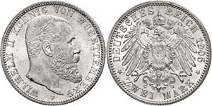 Württemberg 2 Mark, 1905, Wilhelm II., ... 