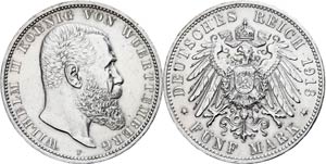 Württemberg 5 Mark, 1913, Wilhelm II., ... 
