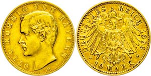 Bavaria 10 Mark, 1896, Otto, very fine., ... 