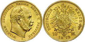 Preußen 10 Mark, 1872, Wilhelm I., Mzz A, ... 