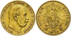 Preußen 10 Mark, 1872, Wilhelm I., Mzz C, ... 