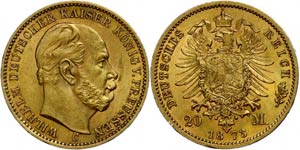 Preußen 20 Mark, 1873, Wilhelm I., Mzz C, ... 
