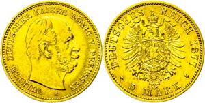 Prussia 5 Mark, 1877, A, Wilhelm I., small ... 