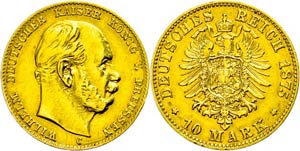 Prussia 10 Mark, 1875, C, Wilhelm I., small ... 