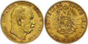Prussia 10 Mark, 1878, Wilhelm I., Mzz A, ... 