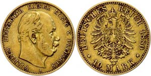 Prussia 10 Mark, 1880, Wilhelm I., very ... 