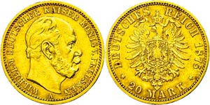 Prussia 20 Mark, 1875, Wilhelm I., A, small ... 