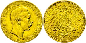 Prussia 10 Mark, 1893, Wilhelm II., margin ... 