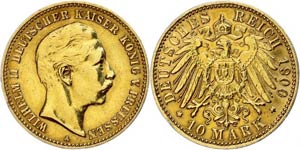 Prussia 10 Mark, 1900, Wilhelm II., very ... 