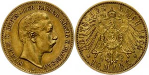 Prussia 10 Mark, 1904, Wilhelm II., very ... 