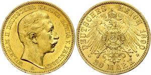 Prussia 20 Mark, 1890, Wilhelm II., ... 