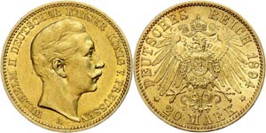 Prussia 20 Mark, 1894, Wilhelm II., ... 