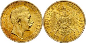 Prussia 20 Mark, 1897, Wilhelm II., very ... 