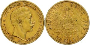 Prussia 20 Mark, 1898, Wilhelm II., minimal ... 
