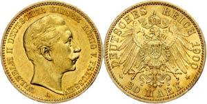 Prussia 20 Mark, 1900, Wilhelm II., very ... 