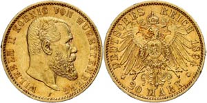 Württemberg 20 Mark, 1894, Wilhelm II., ... 