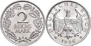 Münzen Weimar 2 Reichsmark, 1926, A, f. ... 