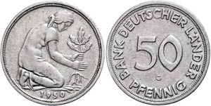 Münzen Bund ab 1946 50 Pfennig, 1950 G, ... 