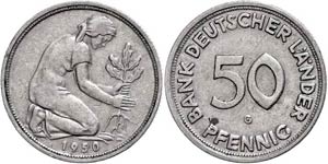 Münzen Bund ab 1946 50 Pfennig, 1950, Bank ... 