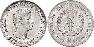 Münzen DDR 10 Mark, 1966, Schinkel, st., ... 