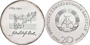 Münzen DDR 20 Mark, 1975, Bach, Probe, mit ... 