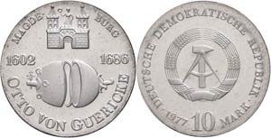 Münzen DDR 10 Mark, 1977, Guericke, in ... 