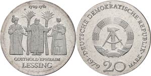 Münzen DDR 20 Mark, 1979, Lessing, in ... 