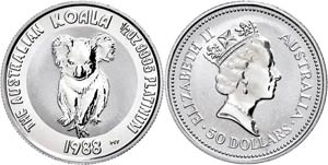 Australien 50 Dollars, Platin, 1988, Koala, ... 