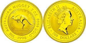 Australia 200 dollars, Gold, 1998, kangaroo, ... 