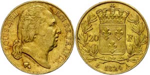 Frankreich 20 Francs, Gold, 1824, Louis ... 
