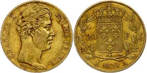 Frankreich 20 Francs, Gold, 1828, Charles ... 