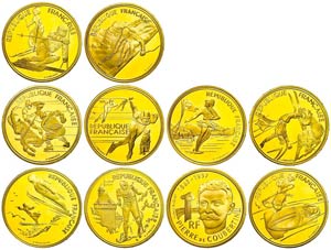 Frankreich Set zu 10 x 100 Francs, Gold, ... 