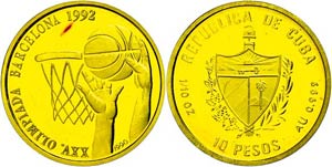 Kuba 10 Pesos, Gold, 1990 (geprägt 1992), ... 