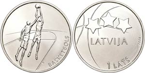 Lettland 1 Lats, 2008, Basketball - Frau EM ... 