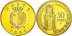 Malta 50 Euro, Gold, 2008, Auberge de ... 