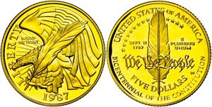 USA 5 Dollars, Gold, 1987, Verfassung, KM ... 