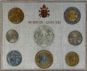 Vatican 10 liras till 1000 liras, 1998, Pope ... 