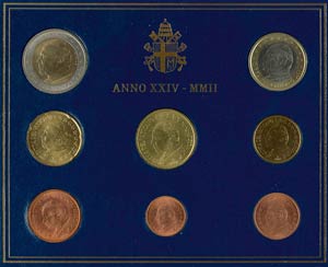 Vatican 1 cent till 2 Euro, 2002, Pope ... 