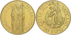 Vatican 50 Euro, Gold, 2005, sacraments the ... 