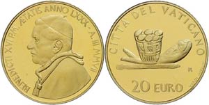 Vatican 20 Euro, Gold, 2007, sacraments the ... 