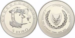 Zypern 5 Euro, 2008, Inselkarte von Zypern ... 