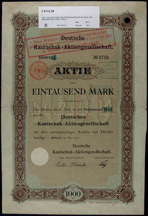 Aktien Berlin 1907, DEUTSCHE KAUTSCHUK AG, ... 