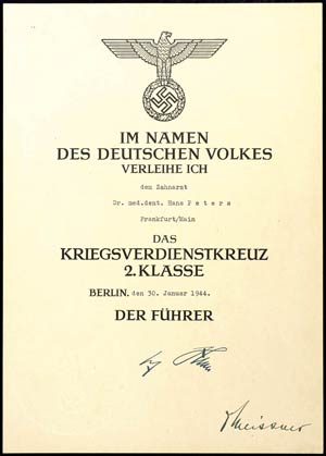 Award certificate War Merit Cross 2. Class, ... 